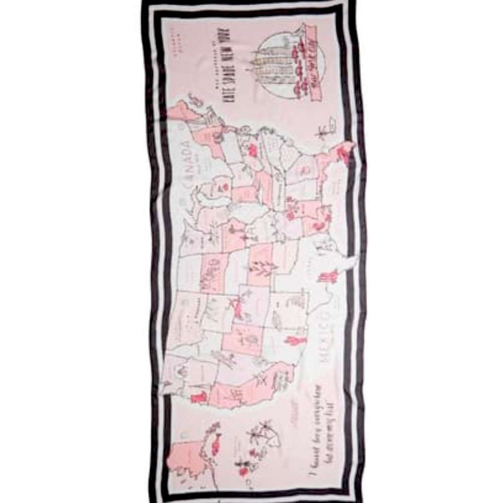 Kate spade USA America states map travel theme scarf black pink